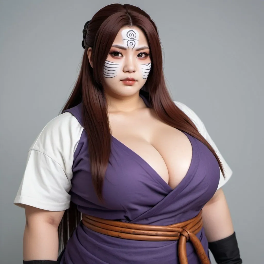 Prompt: cinnamon skin latin woman. plus size. wearing orochimaru cosplay. Japanese mqnga style. photorealistic. digital art style. hd.