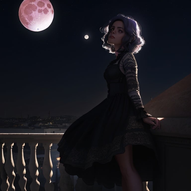 Prompt: mujer en lo alto de un acantilado mirando la luna. falda corta. primera noche de luna creciente. arte digital . fotorrealista. 3d. hdr.