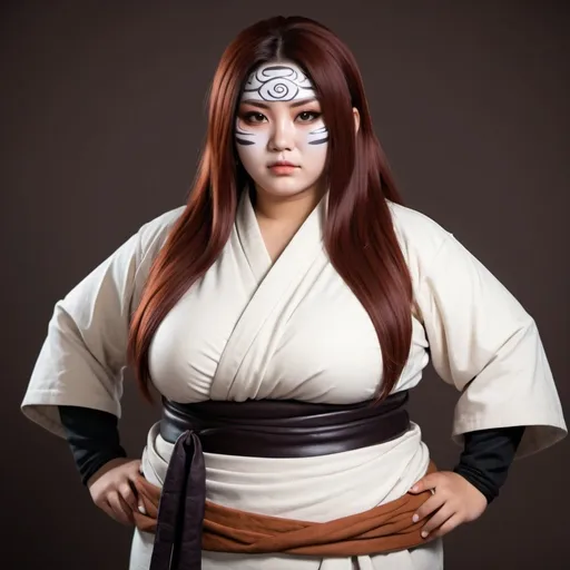 Prompt: cinnamon skin latin woman. plus size. wearing orochimaru cosplay. Japanese mqnga style. photorealistic. digital art style. hd.