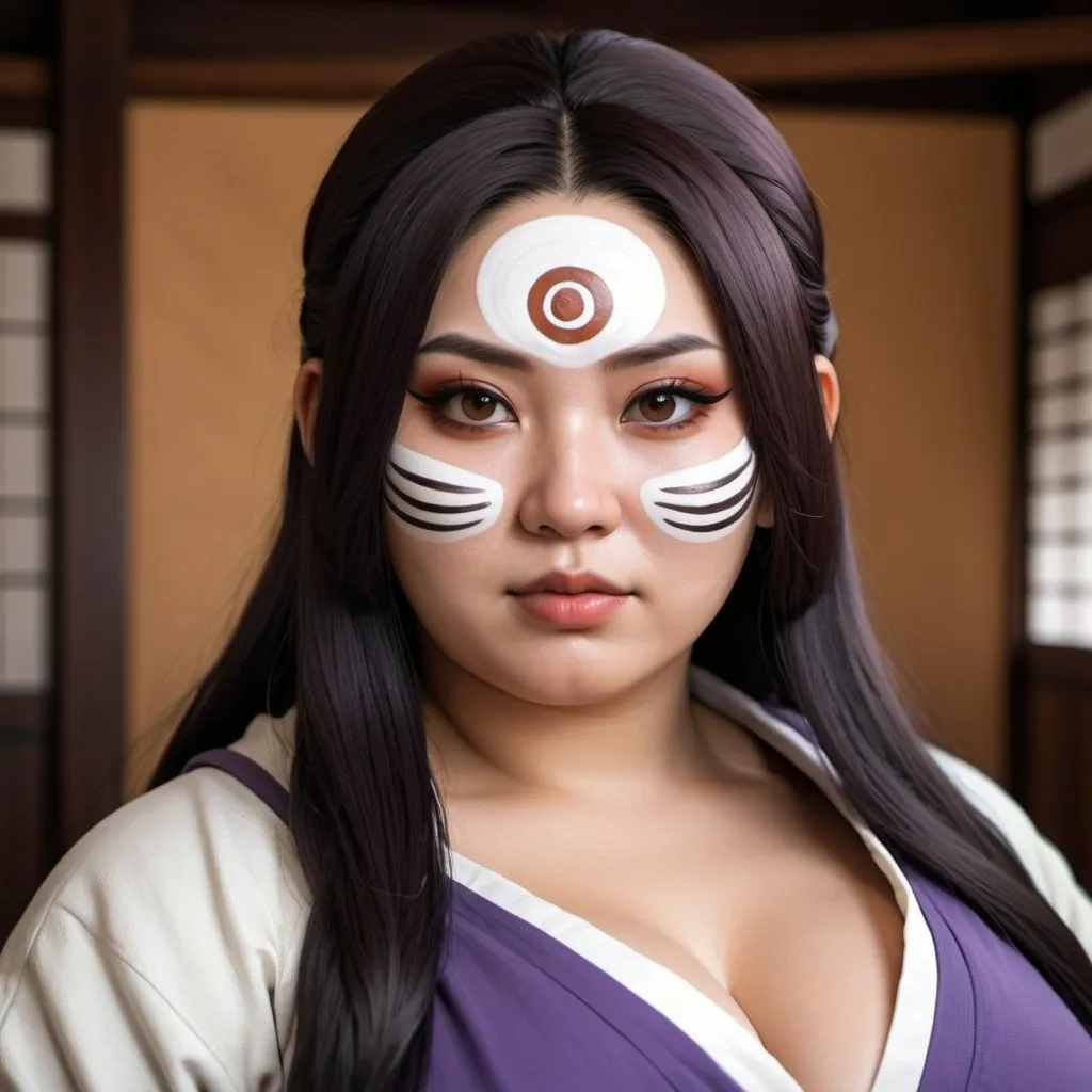 Prompt: cinnamon skin latin woman. plus size. wearing orochimaru cosplay. Japanese mqnga style. photorealistic. digital art style. hd.