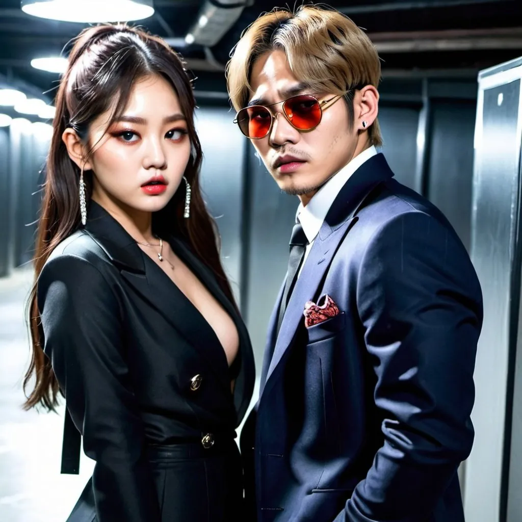 Prompt: Jennie Kim as a hot girl and Taehyung Kim as a dangerous Hot mafia boss