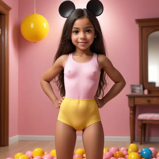 Prompt: photo of a young 8-year-old girl. in the candy planet 3d lady wood room, open legs model, model body girl intricately detailed very TRANSPARENT rosa-yellow-WHITE-PINK COTTON under wear of mikey mouse. Cameltoe lenserie big backsite very attractive. high color detail realistic. thick thighs, full body shot, professional photo. Studio lighting, backlit, realistic lighting. hdr uhd 8k ultra-realistic render, very high detail skin black latina, beautiful REALISTIC NATURAL cute face