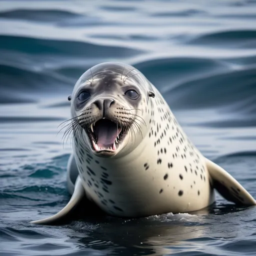 Prompt: leopard seal doing after fur seals in sea ,seals seals seals lots of seals