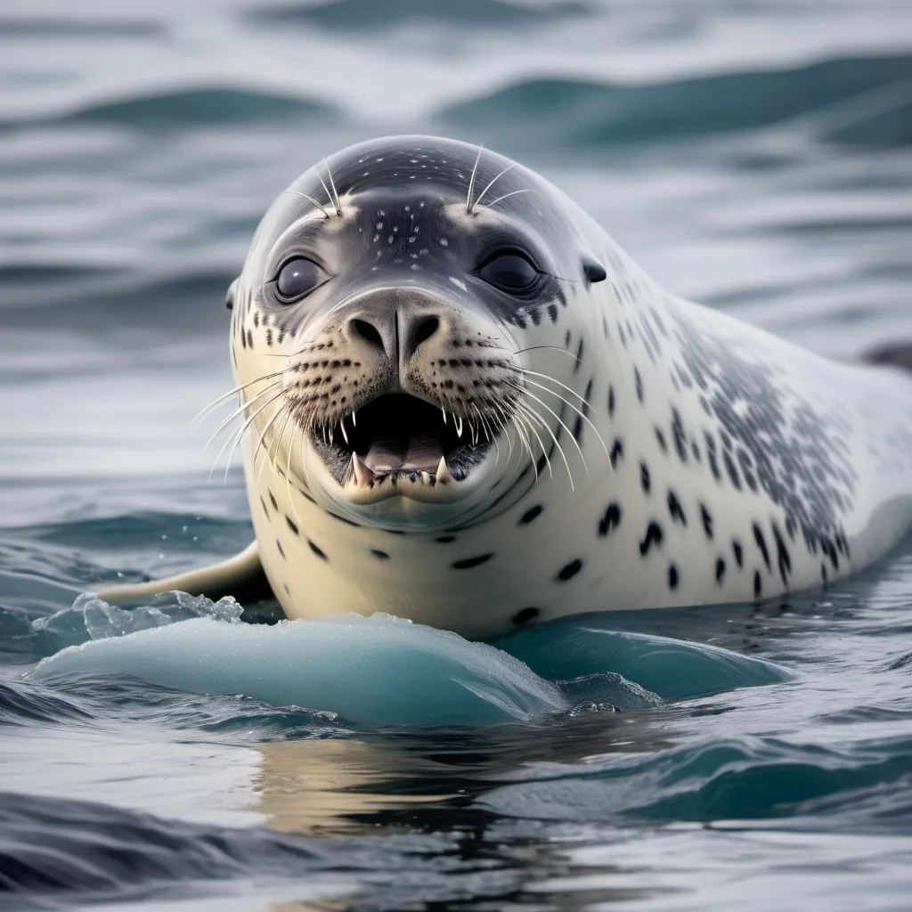 Prompt: leopard seal doing after fur seals in sea ,seals seals seals lots of seals