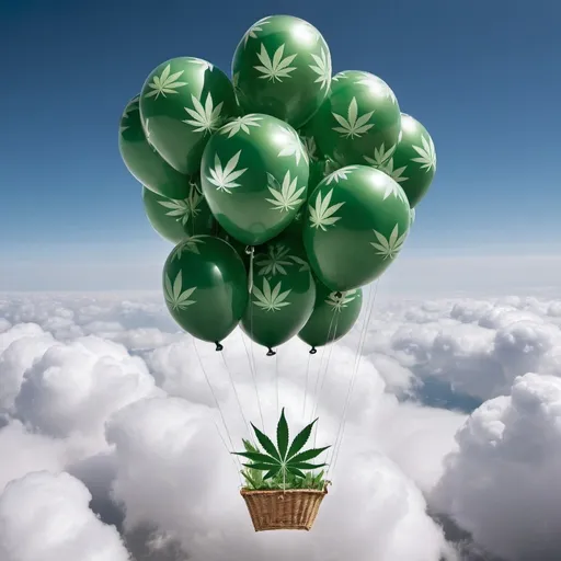 Prompt: High on clouds never coming down some ring balloons carry us around cannabis buds everywhere 