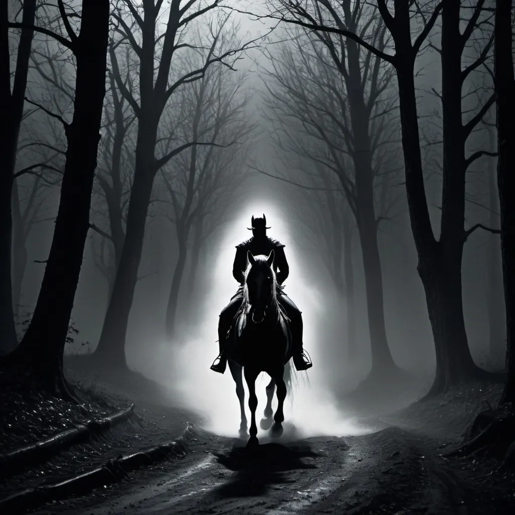 Prompt: A headless horseman on a dirt road 