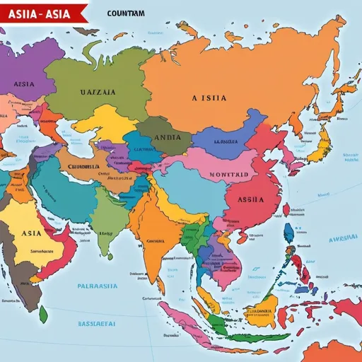 Prompt: Create an A4-sized map of Asia with distinct colors for each country, clearly labeled with country names in English and separate borders between countries.