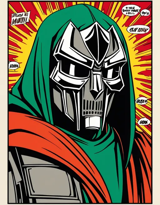 Prompt: MF DOOM comic book poster + Japanese Magna art style. Use Vibrant colours but avoid text

