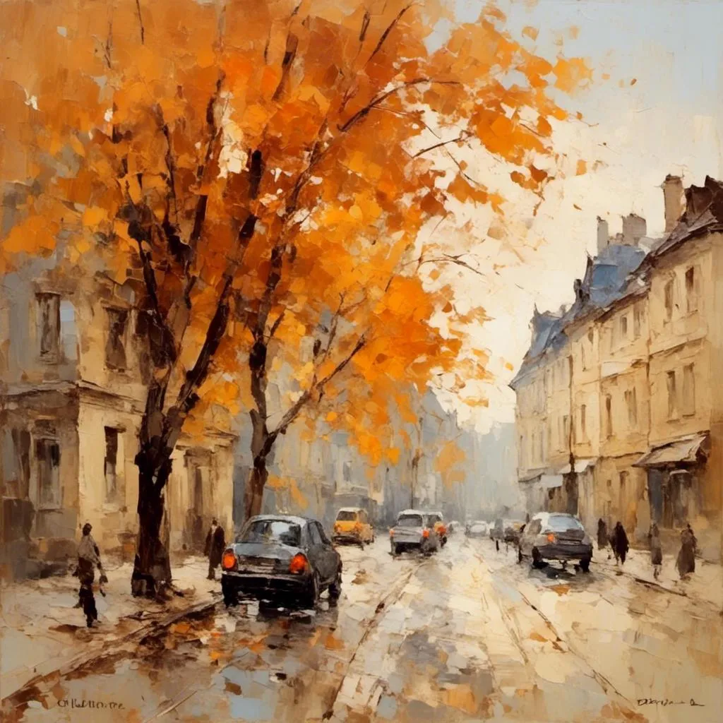 Prompt: <mymodel> European city street in autumn impressionism