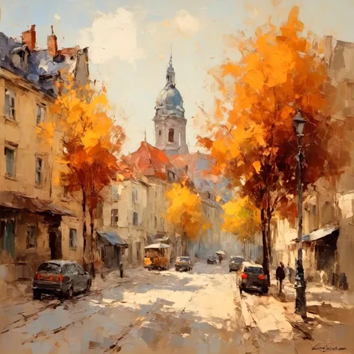 Prompt: <mymodel> European city street in autumn impressionism