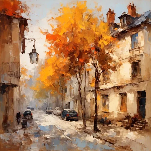 Prompt: <mymodel> European city street in autumn impressionism