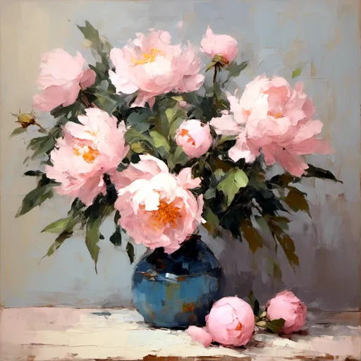 Prompt: <mymodel>still life with soft pink peonies