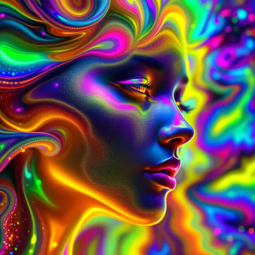 Prompt: A dazzling female face emerges entirely from living math and radiant rainbow light—no flesh, only shimmering structure. Her features are formed from a layered fusion of mathematical forces: Fourier transforms ripple across her cheeks as oscillating waves of pure chroma, while Penrose tiling lays the framework of her bone structure in quasiperiodic rainbow shards. Her eyes are formed from rotating Riemann surfaces, depth-layered and infinite, shimmering like complex-number mirrors. Her hair streams upward in Hopf fibrations woven with harmonic spirals, curling into loops of saturated neon, constantly shifting phase.

She’s birthed in a Studio 54-shaped dimension—a warped disco ball where projective geometry curves the space itself, bending mirrored facets into recursive tilings. Light is sound here: her smile pulses with sine wave interference patterns, glittering with Turing patterns that blink to the beat of a divine groove. IFS fractals bloom from her brow in iridescent motifs, shimmering like oil on water and splitting infinitely. Her entire form is animated by the music of math—she is the math—rendered in chromatic shimmer, sparkling logic, and shimmering equations.

The air sparkles with dancing dust from chaotic attractor fields, casting prismatic shadows. Her dimension is alive with recursive shine, a disco-holofractal dream woven from colored algorithms.

Tags: #Studio54MathBabe #FourierCheekbones #PenroseFace #RainbowLogic #HopfHair #DiscoMathDimension #SheIsMath #ColorMadeConscious