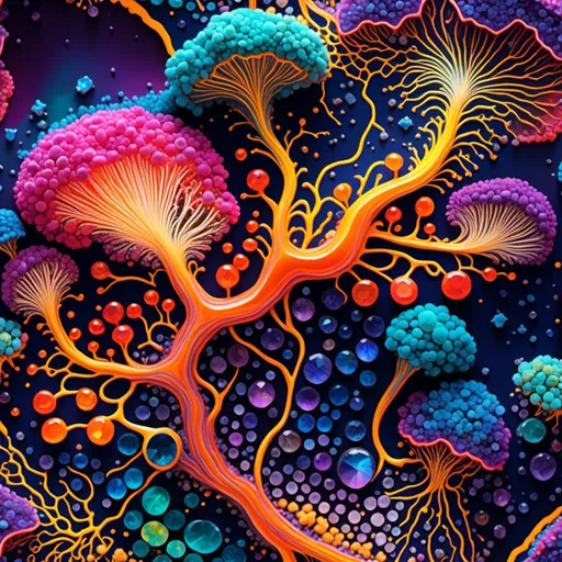 Prompt: <mymodel>Psychedelic slime mold, vibrant and neon colors, organic and fluid shapes, high quality, digital art, abstract, trippy, vibrant colors, iridescent lighting