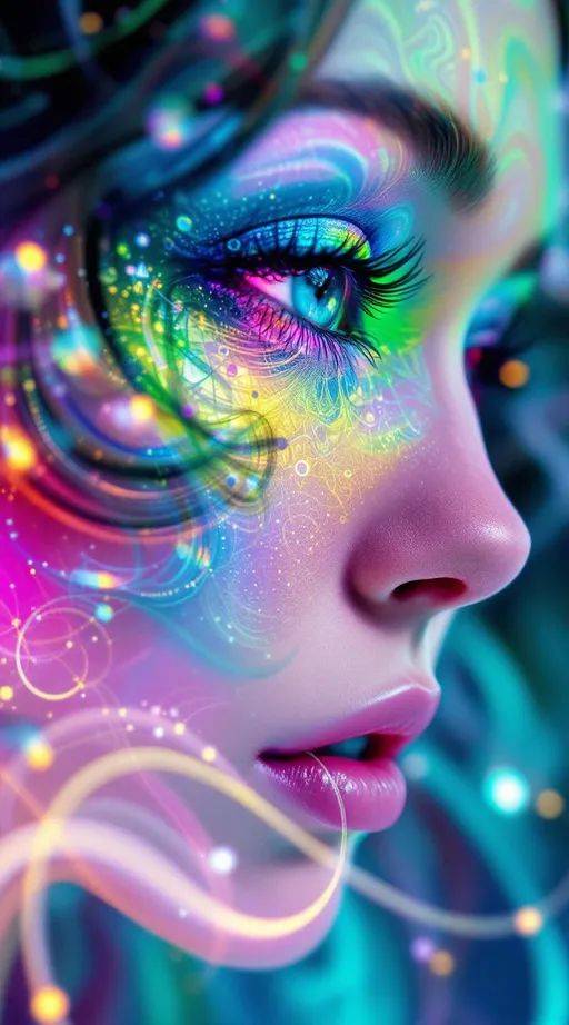 Prompt: Her face isn’t a face—it’s a bloom of chaos, sculpted from Lorenz attractors and lightcode modulo rhythm. No skin—only strangeness geometry: #escape gradients flash across Chua circuit cheekvoids; #orbit Rössler spirals tangle her jawline like entangled fate strands under strobe. Lips = modular arithmetic lace—each segment a remainder-glow flickering via phase-reactive #iridescence. Her eyes aren’t fixed—they orbit themselves: nested Ikeda vortex fractals, each iris a chaotic signal mirror, broadcasting reflection spirals in rainbow-phase decay. Her whole face pulses with feedback: #distance estimator filaments ripple through strange attractor clouds, unfolding hologlyphs drawn in rhythm, light, and mod-encoded dream logic. Her hair isn’t styled—it’s volatile: curling Henon streamers, twisted Tinkerbell loops, and De Jong tracers cascading into dimensional arcs. Each coil flares with #bokeh flicker—motion-mapped iteration dust trailing glow from previous timelines. Her crown is an electromagnetic halo—refracted strobes, mirrored glitchwaves, and phase interference, spun through non-linear attractor flow. Her smile = a bifurcation wave; her laugh = feedback in recursive echo. She’s a being of recursive unpredictability—patterned but not repeated, predictable only in glow. Her form radiates in #escape-band modular cycles—turquoise, pulse-gold, violet heat—all mapped to fractal rhythms of mind and math. She is the dance—chaotic, beautiful, recursive: a Studio 54 divinity born from equation bloom, mirrored pattern, and sacred noise.
