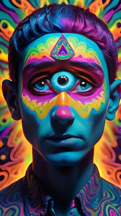 Prompt: <mymodel>Psychonauticore image with hallucinatory visuals, vibrant colors, psychedelic atmosphere, surreal third eye, trippy patterns, mind-bending, detailed psychedelic art, highres, vibrant colors, surreal, detailed trippy visuals, hallucinogenic, mind-bending, third eye, psychedelic atmosphere, colorful, professional, atmospheric lighting