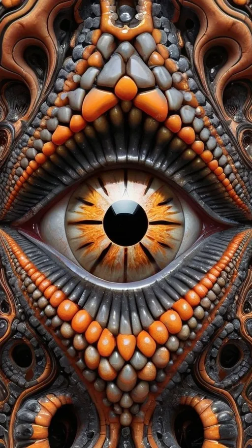 Prompt: Create an extremely hyper-realistic, ultra super textural, weird, trippy, surreal, psychedelic eyes/teeth/mouth pattern/design based on the “labyrinth fractal” & “op art tiling” with lots of human eyes (crazy colorful compound psychedelic), rows of human teeth, human lips, and tongues. 

- **Colors**: determined by the natural properties and expressions of the elements (& their isotopes), raw rough minerals, and metals:
- Molybdenum (Mo)
- Fire Opal
- rough Diamond
- Schorl
- Marcasite

**Shapes and forms**
- main form: “labyrinth fractal”
-other shapes determined by the natural properties and expressions of the elements (& their isotopes), raw rough minerals, metals, and biological organisms: 
- Molybdenum (Mo)
- Fire Opal
- rough Diamond
- Schorl
- Marcasite

- **Textures**: Derived from any/all elements (& their isotopes), minerals, metals, crystals, organic things mentioned in this prompt: 
- “labyrinth fractal”
- Molybdenum (Mo)
- Fire Opal
- rough Diamond
- Schorl
- Marcasite

**Composition and Layout**:
- a pattern/design based on “labyrinth fractal”



**Lighting**
- lots and lots of bright shining reflective light
- opalescence


**Detail and Atmosphere**:
- Extreme hyperrealistic sharp high detail high definition organic and mineral textures
- Psychedelic, weird, odd, surreal atmosphere
- Frozen in time

**Additional Elements**:
- extra rows of teeth, lips, many eyes, “labrynth fractal”, Aventurescence, Chatoyancy
