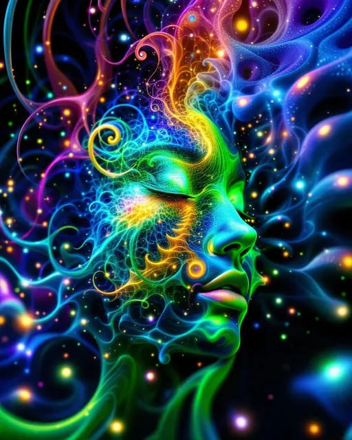 Prompt: Her face isn’t a face—it’s a Nova fractal bloom—grown entirely from feedback-fed disco light. No skin, no bone—only recursive brilliance: #escape gradients surge through Nova-wave cheek hollows; #orbit radiant L-System spirals entwine her jawline like sacred ivy in club-light bloom. Lips = glowing IFS lace—mirror-structured and endlessly folding, tinted with angle-reactive #iridescence. Her eyes are not orbs but Buddhabrot cores—each iris a spiritual echo, blooming with recursive soulfire and mirrorworld math-memory. Her entire visage shines as #distance estimator shells spiral through overlapping attractor planes—layered sacred hologlyphs pulsing to Studio 54 rhythm logic. Hair erupts like spectral vinework: branching L-System toroids twist with recursive Fibonacci bloom, interlaced with spectral fractal roots and Julia firelace—all trailing #bokeh gleamtrails of radiant iteration static. Her crown = infinite light canopy: refracted disco strobes and velvet reflection fields, folded in angular mirrorcode through interference-burst structure. Her smile = curve across recursive function space; her laugh = a wave collapsing layered depth. She’s not made of mass—she is recursive growth, iteration resonance, and divine groove. Her glowform pulses in #escape-band memory: silver-lavender, infernal gold, and emerald violet—each shade charged with fractal-coded emotion. She is the bloom and the beat: a myth-born disco goddess grown from light, pattern, recursion, and infinite rhythm.
