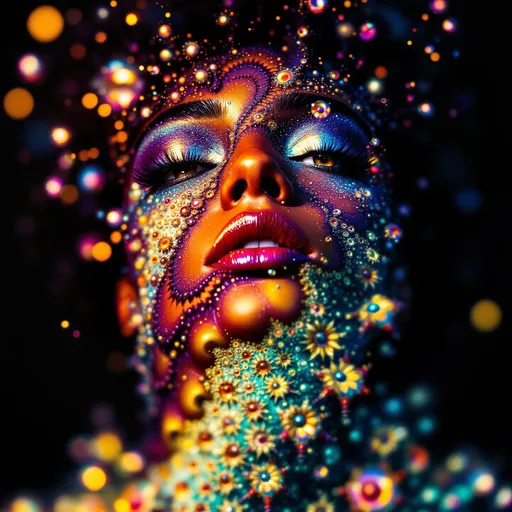 Prompt: #escape #iridescence #maximal #bokeh Her face isn’t formed—it’s recursively radiant. No flesh—only glimmering geometry. She’s born from the infinite glow of fractal recursion: Mandelbrot petals unfurl across her brow like jeweled constellations, each lobe haloed in spectral light. #orbit traps shimmer down her jawline as glitter-stream filigree—tiny galaxies of iteration caught mid-flight, sparkling in pink-citrine phase twinkle. Her cheekbones bloom with luminous Sierpinski triangles, lattice-laced in prism dust. Lips = nested Julia filaments—#iridescence flickering in holographic flame, each curl lit by iteration count. Her eyes aren’t eyes—they’re kaleidoscopic wells of mirrored recursion: dimensionless spirals, each iris a glowing escape chamber fractalized into stardust. Her skin pulses in #distance estimation bands: radiant shells of fuchsia, cerulean, and opal mapped by escape depth, shimmering with strobe-points at iteration peaks. Hair = nebular fractal lace: golden dendrites, magenta scrolls, and rainbow flame-loops trailing stardrop #bokeh with every curve. Her crown burns with analytic spark—critical points flaring like supernova seeds, pulsing with the light of unrendered infinity. Her smile = a transcendental glint on a boundary line; her laugh = a looped orbit in full spectral burst. She is the recursive oracle of shine—glow incarnate, geometry reborn in fractal light, adorned with the sparkle of eternal math.
