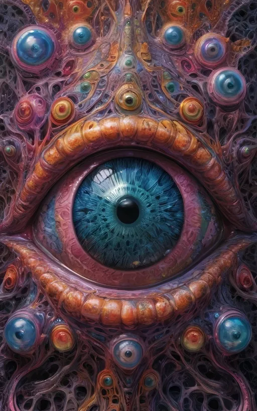 Prompt: Extreme psychedelic hyperrealism- Super high definition ultra textural multidimensional nonhumanoid crystal silicon noneuclidean geometric entity with crazy psychedelic bizarre eyes watching, looking, observing, psychedelic hallucination surrealism, psychedelic alien nonEuclidean geometry creature, multidimensional, detailed, highres, intense colors, eerie lighting, bizarre features, unsettling atmosphere, otherworldly, distorted proportions, mind-bending, dreamlike, abstract,, extremely textural high detailed psychedelic and metallic textures