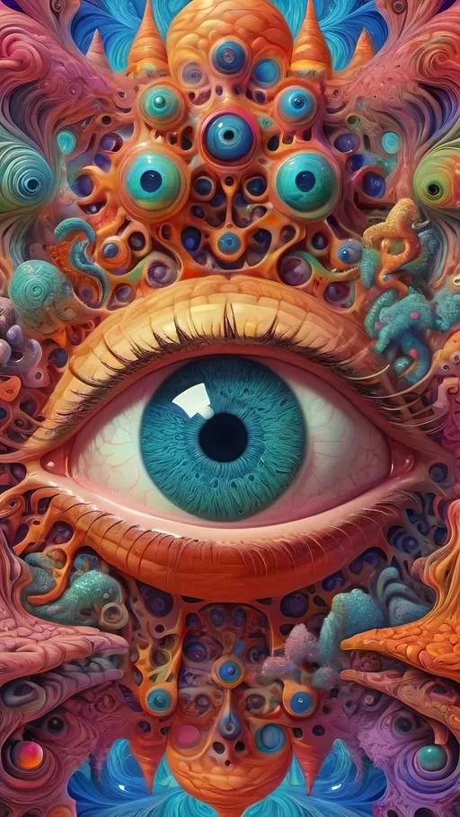 Prompt: Ultra hyperrealistic trippy psychedelic scene in the style of Google's DeepDream. Utilize techniques such as convolutional neural networks (CNNs) and layer visualization to enhance and amplify patterns within the image. The resulting artwork should have a surreal, psychedelic appearance with intricate, dreamlike details. Emphasize features like eyes, faces, and fractal patterns. The colors should be vibrant and saturated, with a hallucinogenic, kaleidoscopic feel. Incorporate elements of pareidolia, where the AI recognizes and exaggerates familiar shapes and objects within the abstract patterns. The overall effect should be reminiscent of a digital LSD trip, with a mesmerizing, otherworldly aesthetic."

**Keywords:**

- DeepDream
- Convolutional Neural Networks (CNNs)
- Layer Visualization
- Pattern Enhancement
- Surreal
- Psychedelic
- Intricate Details
- Dreamlike
- Eyes
- Faces
- Fractal Patterns
- Vibrant Colors
- Saturated Colors
- Hallucinogenic
- Kaleidoscopic
- Pareidolia
- Digital LSD Trip
- Otherworldly Aesthetic
