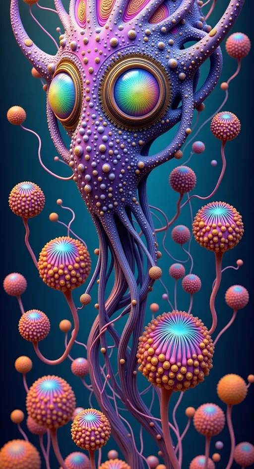 Prompt: A hyperrealistic, surreal scene blends nature, mathematics, and quantum phenomena into a kaleidoscopic spectacle. At its core is the Hénon Map, swirling in psychedelic colors that challenge perception.

Moire Patterns create dynamic visuals with bold colors, giving an illusion of depth and motion. Actinomma radiolarians glow with luminescence, casting intricate shadows.

Quantum Hall Fluids shimmer with mysterious energy, while Globigerina bulloides diatoms add whimsy, floating gracefully and creating a surreal dance of light and shadow.

Quantum Superposition is visualized as a shimmering cloud of potential realities. Quantum Chromatic Numbers twist in mathematical elegance.

This universe is a vibrant symphony of color and wonder, inviting exploration into a realm where nature's laws are rewritten in a surreal dance of creativity.