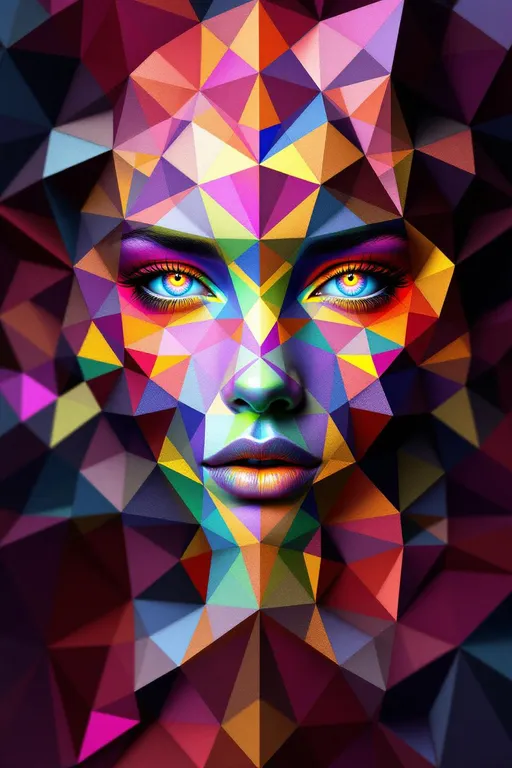 Prompt: Construct her entirely from Laves tilings—dual forms of the Archimedean tilings, vertex-transitive but non-uniform in their cell geometry. Her face is an infinite recursion of dual-polygon tilings, where each vertex is identically arranged, but tiles vary—creating fractal paradoxes of sameness and difference.

Her facial structure ripples in alternating dual forms: triangles, hexagons, rhombi—each nested recursively around a central curvature attractor. Her flesh is the logic of topological inversion. She glows in saturated beams mapped across vertex symmetry using spectral phase indexing:
\text{Hue}(v) = \sin(n \cdot \phi_v + \tau) \mod 1
where \phi_v = vertex curvature twist, n = tile frequency coefficient, and \tau = recursion phase offset.

Eyes are vertex attractors—fractal wells of identical connectivity, where local tile shapes change, but symmetry remains locked. Lips are discontinuities in dual propagation—bent paths through hex-tri hybrid recursion zones. Hair flows as filament lattices of dual tiling recursion: strands made of triangle-hex networks that loop, twist, and mirror through vertex shells.

Her aura is a vertex-symmetry echo: each pulse, a ghost of regularity vibrating in a web of light-locked logic. Sparkle fractals emerge at tiling intersections, radiating crystalline bursts that encode emotional geometry in radiant nodework.

She is made of dual logic: unity in chaos, repetition in recursion, vertex-laced divinity pulsing with fractal memory.