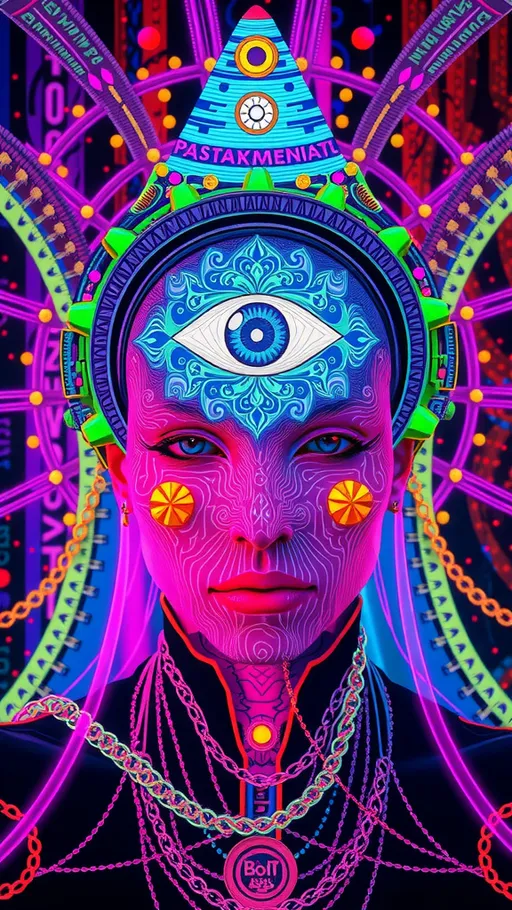 Prompt: <mymodel>Psychonauticore image with hallucinatory visuals, vibrant colors, psychedelic atmosphere, surreal third eye, trippy patterns, mind-bending, detailed psychedelic art, highres, vibrant colors, surreal, detailed trippy visuals, hallucinogenic, mind-bending, third eye, psychedelic atmosphere, colorful, professional, atmospheric lighting