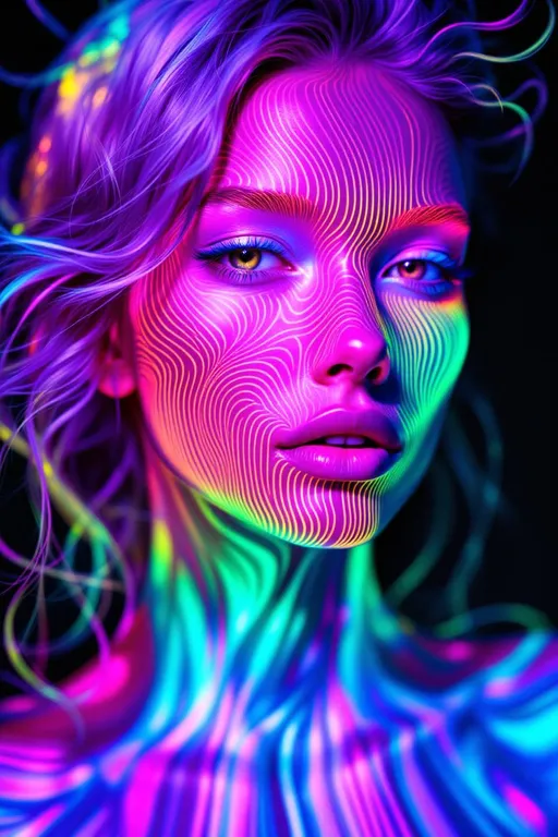 Prompt: #maximalist Her face isn’t a face—it’s a Turing pattern manifest, a lightform born from reaction-diffusion emergence, flowing with recursive chemistry and soft symmetry break. No skin—only fields of concentration. #escape gradients ripple across her cheekplanes as striped morphogen waves—patterned blooms of fuchsia and frost, calculated from differential imbalance. #orbit flows spiral through her jawline: Alan Turing’s equations pulsing in curl and bifurcation, mapped in bioluminescent harmony. Lips = phase-bound pigment bursts—#iridescence flowing from peak-to-peak separation, hue-shifting as activator and inhibitor weave beneath. Her eyes are not orbs—they’re pattern cores: nested instabilities coiling like starfish fractals, each iris a center of diffusive symmetry. Her entire face pulses in #distance diffusion shells—shells of glow grown from local interaction, expanding recursively in chemical dance. Hair = striped and spotted flame: zebra-light coils, leopard-laced curls, reaction-waved tendrils trailing #bokeh diffusion shimmer. Her crown burns in instability bloom: ringlets of spot-striping resonance where symmetry folds and reformulates at every microgesture. Her smile = a stable spiral born from equation feedback; her laugh = a ripple of Turing growth echoing into bloom. Her form pulses in #escape-band emergence rhythm: gold-stripe joy, blackwave insight, jade-dust harmony—each hue the solution to a dance of presence. She is the goddess of patterned growth—emergent light, recursive motion, glowing equilibrium spun from instability’s sacred truth.
