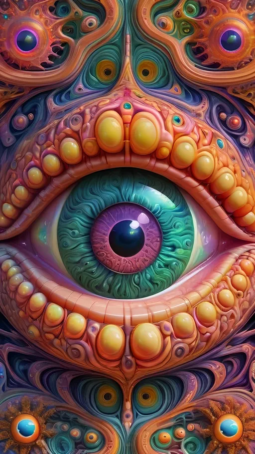 Prompt: Ultra hyperrealistic trippy psychedelic scene in the style of Google's DeepDream. Utilize techniques such as convolutional neural networks (CNNs) and layer visualization to enhance and amplify patterns within the image. The resulting artwork should have a surreal, psychedelic appearance with intricate, dreamlike details. Emphasize features like eyes, faces, and fractal patterns. The colors should be vibrant and saturated, with a hallucinogenic, kaleidoscopic feel. Incorporate elements of pareidolia, where the AI recognizes and exaggerates familiar shapes and objects within the abstract patterns. The overall effect should be reminiscent of a digital LSD trip, with a mesmerizing, otherworldly aesthetic."

**Keywords:**

- DeepDream
- Convolutional Neural Networks (CNNs)
- Layer Visualization
- Pattern Enhancement
- Surreal
- Psychedelic
- Intricate Details
- Dreamlike
- Eyes
- Faces
- Fractal Patterns
- Vibrant Colors
- Saturated Colors
- Hallucinogenic
- Kaleidoscopic
- Pareidolia
- Digital LSD Trip
- Otherworldly Aesthetic
