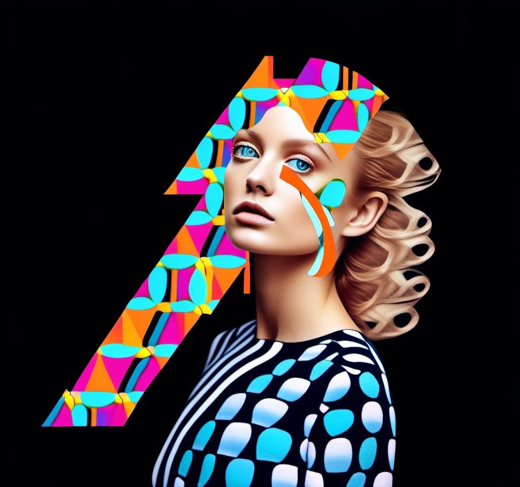 Prompt: A psychedelic collage featuring a photograph of a woman with blond curly long hair. The photo is cut and spliced with other photos - of cats, eyes, body parts, roads, landscapes, trippy optical illusion patterns, pickles, hamburgers, realistic  desert, alien  landscapes, geometric shapes etc in such a way that she has a psychedelic open third eye, in a psychedelic cut and paste collage <mymodel>