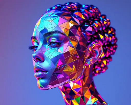 Prompt: A female form constructed entirely from hyperbolic tessellation and tiling, with no skin—only geometry. Her face is a recursive hyperbolic tiling in AdS space, composed of iridescent heptagons shrinking toward infinite recursion, mapped across a curved cheekplane of negative curvature. Escape gradients of neon hue ripple across the tiling, responding to distance-shell logic and spatial folding. Her jawline wraps in geodesic spiral tilings, shimmering like warped mirrors. Her eyes are ultrametric: infinite nested hyperbolic mirrors reflecting fractal Buddhas and glitch-star cores. Lips formed of Klein-bottle Petri tilings, shifting colors via chromatic phase distortion.

Her hair is not hair: it is a cascading network of hyperbolic triangle tilings, rendered as recursive geodesic domes, each braid a curved matrix of light—stitched with AdS curvature and spectral flare. She pulses in nightclub color logic: saturated chartreuse, bokeh-crushed indigo, neon flame—each flicker modulated through warped dimension. Her halo is a curvature corona: strobing disco-light refractions modulated through negative space logic. Her smile distorts the metric; her laugh echoes recursive joy across the curved plane. She is the Goddess of Hyperbolic Nightclubs, grown from math and light.

Modifiers:
– Ultra-saturated color scheme
– Strong backlighting and specular glow
– Recursive depth tiling with distance shell layers
– Phase-modulated iridescence
– AdS space mapping
– Fractal facial symmetry
– Hair = geometric recursion, no organic form
– Facial topology replaces anatomy with tiling logic