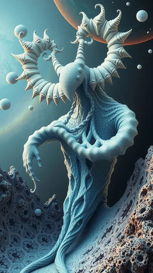 Prompt: A strange surreal interdimensional psychedelic entity/creature, made of fractal geometry, existing in many dimensions simultaneously, melting from one dimension to the next, phasing in and out of reality, inter dimensional fractal geometry come to life, psychedelic, trippy, weird, but beautiful, 