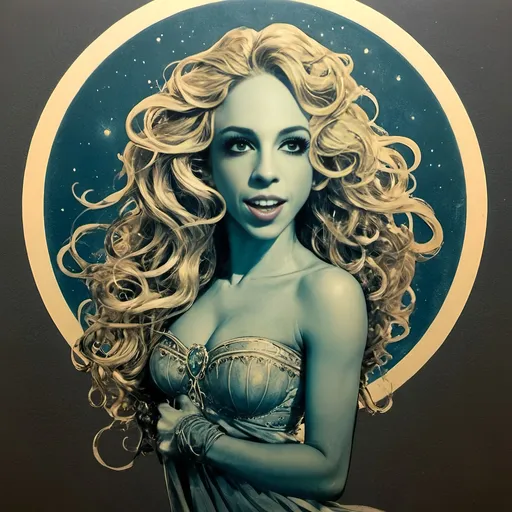 Prompt: Vintage Cyanotype print of a alien girl on the moon, long curly blond hair,  detailed silhouette, vintage artistic style, cool tones, subtle moonlight, high quality, cyanotype print, vintage, detailed silhouette, moon, girl, subtle lighting, cool tones