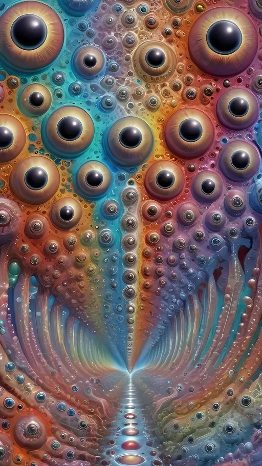 Prompt: an extremely hyper realistic ultra super textural weird trippy surreal psychedelic entity, Lyapunov Fractals, apollonian gaskets, catenoids, white, translucent, clear, bright bright pastel colors, oil slick rainbow sheen effect, lots and lots of light, lots of crazy colorful compound psychedelic human eyes, rows of human teeth, fungus, atoms, diatoms, enneper sufaces, apollonian gaskets, Lyapunov Fractals 