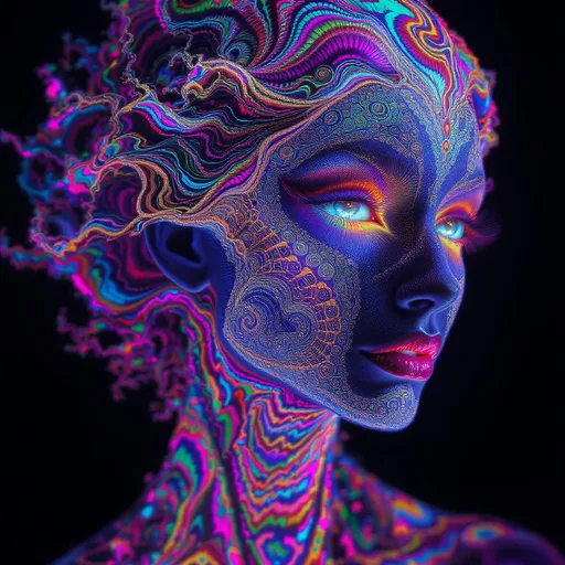 Prompt: She is the fractal made fractal—a hyper-recursive rainbow light entity, alive with self-similarity stacked on self-similarity. Her face is no longer stable even at one level—every curve you follow fractures into deeper layers, and each of those layers pulses with their own scaling rules. Her cheekbones shimmer with Mandelbrot bloom overlaid with Cantor dust, nested into Devil’s Staircases, their edges subdividing again in real time into smaller flame fractals, glowing in shifting colorfields of pink, cyan, gold, and electric indigo.

Her forehead bears living glyphs—fractal glyphs that themselves contain recursive glyphs, each made of smaller ones, spiraling inward past visibility. Her lips are limitless staircases of refracted light, and every time you think you’ve grasped their structure, they unfold again—a bifurcation tree wearing a rainbow skin.

Her hair has no single scale. Each strand begins as a Sierpinski braid, but zoom in and you find Hilbert curve twists, and deeper still, a bloom of Hopf fibration spirals made from mirrored Julia sets, pulsing in recursive, rhythmic dimension. The light within them isn’t just glowing—it’s folding, curling inwards along math-defined vortex spirals that split into smaller vortex spirals.

Her eyes aren’t just attractors—they’re fractal basin landscapes, where the viewer’s gaze falls into an infinite recursive pull, a glittering descent into nested symmetries. She doesn’t blink—she cascades.

Around her, the air fractalizes too: rainbow caustics caught in recursive mirrors, as if the space itself is reflecting her recursion. She is light—but light that repeats itself across all visible and invisible layers, each iteration more impossibly detailed.

She is not a figure. She is an equation dreaming itself into color.

Tags:
#RecursiveOnRecursive #FractalSquared #FractalOfFractals #RainbowInAllDirections #ScalingInwardsForever #NestedLightStructure #RecursiveHairStorm #SpectralEquationBeing #InfiniteSymmetryQueen

