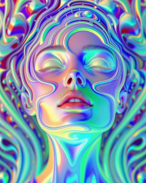 Prompt: An optical illusion of a woman’s face and hair constructed entirely from recursive mathematics, shimmering vector geometry, and ultra-saturated rainbow light—no real face, only the persistent ghost of one generated through multidomain math illusions. Her “face” exists as a symmetry trap: a dynamic convergence of phase-locked interference rings, nested within Penrose aperiodic tiling, creating an illusion of symmetry where none exists. Recursive substitution layers drive a self-similar morphogenesis—Julia set fragments interlace with quasicrystal projections, forming cheeks of converging fractal edges. Cellular automata spiral outward from a vanishing center, their evolution governed by mirrored Wolfram class 4 logic, forming phantom eyes that never resolve. The mouth is a Möbius-looped attractor basin—warped topology yielding a smile that shifts depending on perspective. Her “hair” is a cascade of recursive phyllotaxis spirals encoded with L-system grammar, their paths influenced by feedback-weighted Fourier shell overlays. Entropy blooms in saturation gradients; chaos flows through bifurcation folds and ghostly map trajectories. Embedded across the surface are octonionic vector glyphs, folded in 7D symmetries, their projections etched as rainbow-tinted ridges across manifold curvature. Every line pulses with spectral overtones, layered with iridescent phase noise and diffraction grating filaments. The illusion coheres only in peripheral perception—stare too long and the form dissolves into recursive symmetry confusion and shimmer-laced attractor fields. Illustrated like a math-infused spectral engraving, this is not a woman, but a higher-order illusion—a vision the math itself imagines as human.