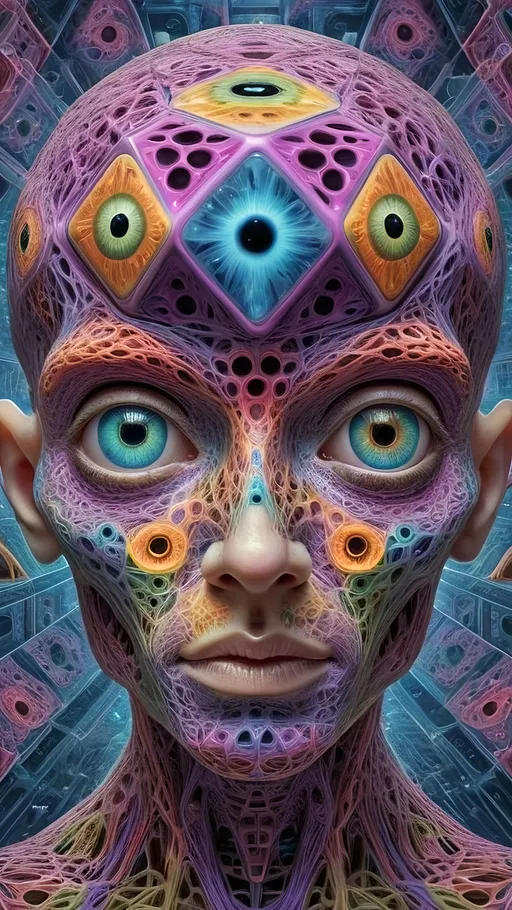 Prompt: A hyperrealistic surreal psychedelic ineffable numinous non-humanoid multidimensional geometric conscious entity,being, creature, alien, extra dimensional, geometric, hypercubes, tesseracts, noneuclidien, lots of crazy psychedelic eyes, extremely highly detailed, looking, observing, gnosis, math, mathematical, fractal, sacred geometry, pastel bright colors, ultra high definition hyperrealism