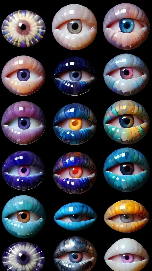 Prompt: Create an extremely hyper-realistic, ultra super textural, weird, trippy, surreal, psychedelic eyes/teeth/mouth pattern/design based on Mandelbrot & “Op Art tiling” with lots of human eyes (crazy colorful compound psychedelic), rows of human teeth, human lips, and tongues. 

- **Colors**: determined by the properties and expressions of the elements (& their isotopes), minerals, and metals: opal, moonstone, amethyst, rose quartz, Platinum (Pt)

**Shapes and forms**
- Mandelbrot 
- "Op Art tiling" 
-other shapes determined by the natural properties and expressions of the elements (& their isotopes), minerals, metals, and biological organisms: opal, moonstone, amethyst, rose quartz,  Platinum (Pt)


- **Textures**: Derived from any/all elements (& their isotopes), minerals, metals, crystals, organic things mentioned in this prompt: opal, moonstone, amethyst, rose quartz, Platinum (Pt)

**Composition and Layout**:
- a pattern/design based on the Op Art tiling & Mandelbrot 

**Lighting**:
- lots of bright light
- Iridescence

**Detail and Atmosphere**:
- Extreme hyperrealistic sharp high detail high definition organic and mineral textures
- Psychedelic, weird, odd, surreal atmosphere
- Frozen in time

**Additional Elements**:
- extra rows of teeth, lips, many eyes, Op Art tiling, Mandelbrot, Iridescence
