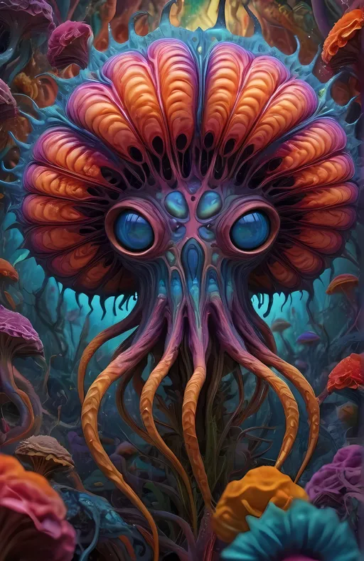Prompt: Extreme psychedelic hyperrealism- Super high definition ultra textural floral entity psychedelic hallucination surrealism, psychedelic alien flower creature, detailed, highres, intense colors, eerie lighting, bizarre features, unsettling atmosphere, otherworldly, distorted proportions, mind-bending, dreamlike, abstract,, organic textures