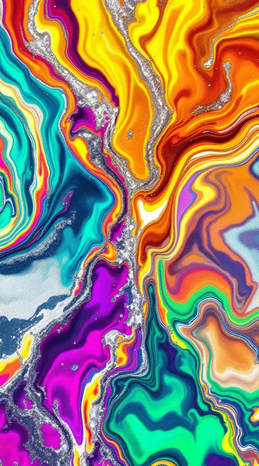 Prompt: Colors: Neon magenta, deep teal, electric violet, holographic silver.Colors: Fiery orange, ultramarine blue, acidic lime, metallic chrome.

Texture Description: A chaotic collision of holographic prisms and melting metallic textures. The fiery orange and acidic lime hues merge in high-contrast interference patterns, fractured by sudden bursts of digital tearing and pixelated fragmentation in ultramarine and chrome.



Texture Description: A swirling liquid ripple texture featuring glitch artifacts, iridescent thin-film interference effects, and bursts of holographic sparkle. Magenta and teal intertwine, creating hypnotic fractal eddies, occasionally disrupted by harsh, digital glitches that scatter electric violet shards.