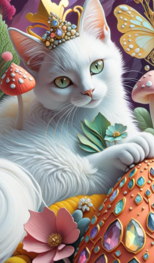 mymodel>White cat princess with flowers and mushroo