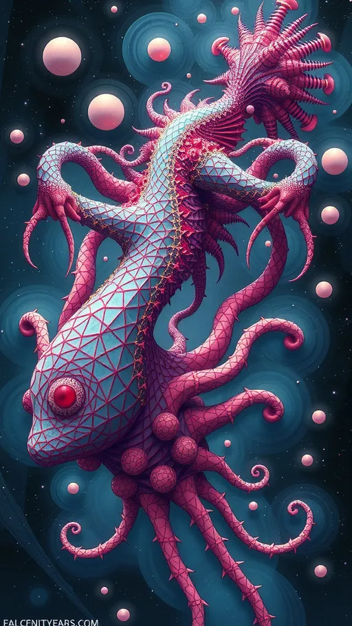 Prompt: A strange surreal beautiful flowing lithe interdimensional psychedelic entity/creature, made of fractal geometry, existing in many dimensions simultaneously, melting from one dimension to the next, phasing in and out of reality, inter dimensional fractal geometry come to life, psychedelic, trippy, weird, but beautiful, 