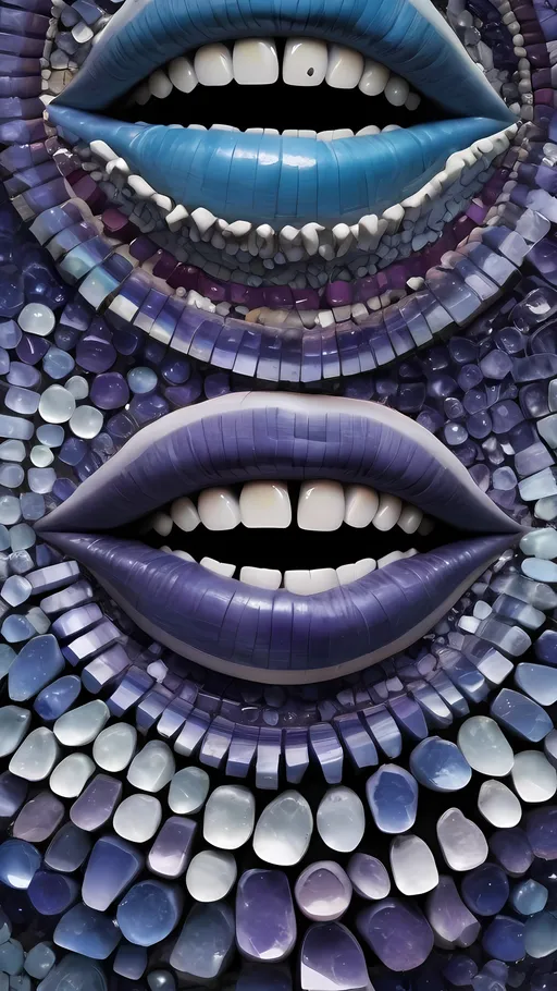 Prompt: Create an extremely hyper-realistic, ultra super textural, weird, trippy, surreal, psychedelic eyes/teeth/mouth pattern/design based on “Hypocycloid” & “op art tiling” with lots of human eyes (crazy colorful compound psychedelic), rows of human teeth, human lips, and tongues. 

- **Colors**: determined by the natural properties and expressions of the elements (& their isotopes), raw rough minerals, and metals: Nickel (Ni), Tanzanite, Feldspar, Pectolite, Lazurite,  Indicolite

**Shapes and forms**
- “Hypocycloid”
-other shapes determined by the natural properties and expressions of the elements (& their isotopes), raw rough minerals, metals, and biological organisms: Fluorite, Nickel (Ni), Tanzanite, Feldspar, Pectolite, Lazurite, Indicolite

- **Textures**: Derived from any/all elements (& their isotopes), minerals, metals, crystals, organic things mentioned in this prompt: “Hypocycloid”, Fluorite, Nickel (Ni), Tanzanite, Feldspar, Pectolite, Lazurite, Indicolite

**Composition and Layout**:
- a pattern/design based on the “Hypocycloid”

**Lighting**
- lots and lots of bright shining reflective light


**Detail and Atmosphere**:
- Extreme hyperrealistic sharp high detail high definition organic and mineral textures
- Psychedelic, weird, odd, surreal atmosphere
- Frozen in time

**Additional Elements**:
- extra rows of teeth, lips, many eyes, “Hypocycloid”, Aventurescence, Chatoyancy
