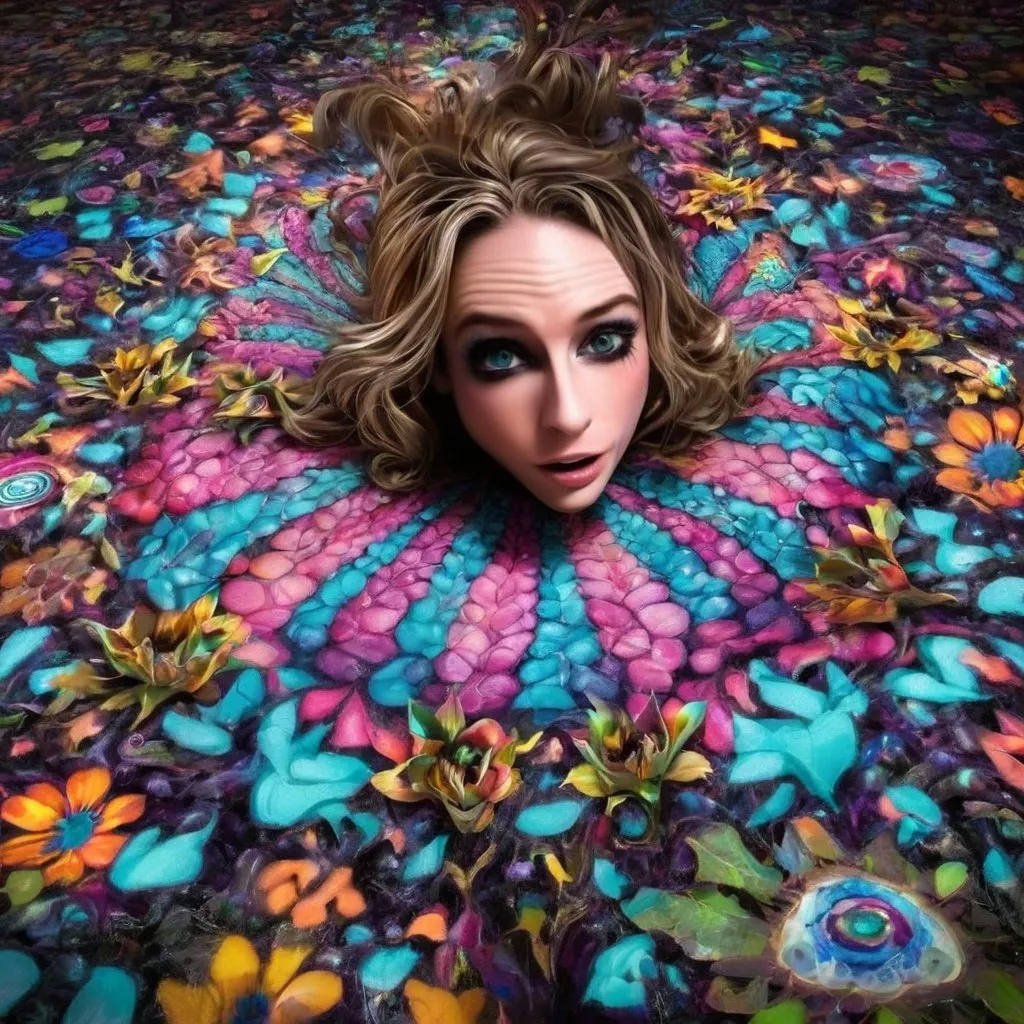 Prompt: Psychedelic fractals blooming out of carpet, multi dimensional geometric shapes blooming and growing, psychedelic geometric inter dimensional floral hallucination 