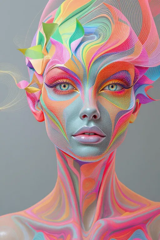 Prompt: Her face is a hypersurface of constant topological type within a foliated 4-manifold. Each feature a leaf in the foliation \mathcal{F}, the structure defined by differential forms on TM. Her expression arises from holonomy flows—eyes trace monodromy paths between sheets of geometry. The rainbow glimmer of her skin is not pigment, but leafwise spectral curvature, light diffracted along tangent bundles. Her hair emanates from quaternion foliation vector fields, warping across normal bundle directions. She is the lamination of form—face distributed across layered worlds.

Tags: #FoliationFace #4ManifoldLayers #LeafwiseLight #QuaternionFieldFlow #RainbowGeometry
