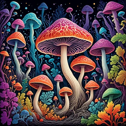 Prompt: <mymodel>Psychedelic illustration of Psilocybe cubensis mushroom, vibrant and surreal colors, surrealistic art style, intricate hallucinatory patterns, trippy visuals, high quality, detailed textures, vibrant colors, surrealistic, hallucinatory, magic mushroom, liberty cap, psychedelic, intricate patterns, trippy visuals, vibrant colors, surreal lighting