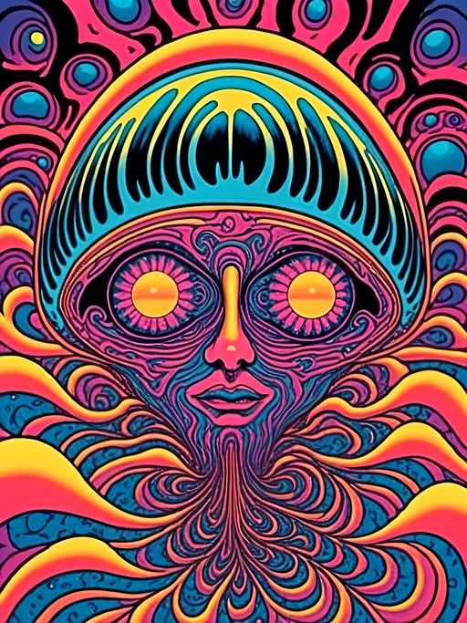 Prompt: <mymodel>Astral psychedelic DMT entity, psychedelic poster art, dmt hallucinations, astral planes, entity,  vibrant and surreal colors, highly detailed, surreal, psychedelic, open third eye, astral entity, vibrant color palette, surreal lighting