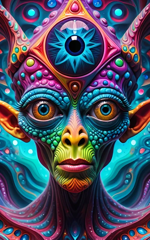 Prompt: Extreme psychedelic hyperrealism- Super high definition ultra textural multidimensional nonhumanoid crystal silicon noneuclidean geometric entity with crazy psychedelic bizarre eyes watching, looking, observing, psychedelic hallucination surrealism, psychedelic alien nonEuclidean geometry creature, multidimensional, detailed, highres, intense colors, eerie lighting, bizarre features, unsettling atmosphere, otherworldly, distorted proportions, mind-bending, dreamlike, abstract,, extremely textural high detailed psychedelic and metallic textures