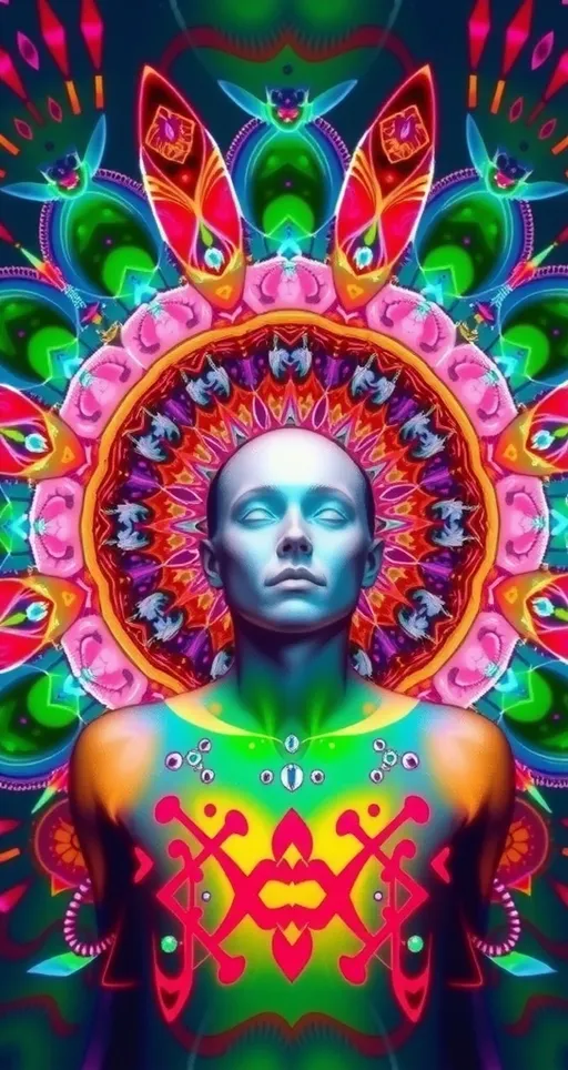 Prompt: dmt realm, human experiencing DMT, dmt entity, psychedelic DMT hallucinations, breakthrough, Gotcha! Here you go: kaleidoscopic, fractals, geometric patterns, neon colors, iridescent hues, sacred geometry, mandalas, entities, hyperspace, cosmic artistry, telepathic communication, vibrant, swirling, morphing, hyper-real, alternate dimension, intricate designs, visual symphony, ethereal, transcendent, otherworldly, luminous, shimmering, pulsating, infinite, timeless, interconnected, energetic, mystical, surreal, profound, mind-bending, celestial, astral, vivid, intense, immersive, expansive, transformative, euphoric, visionary, enchanted, dreamlike, awe-inspiring.